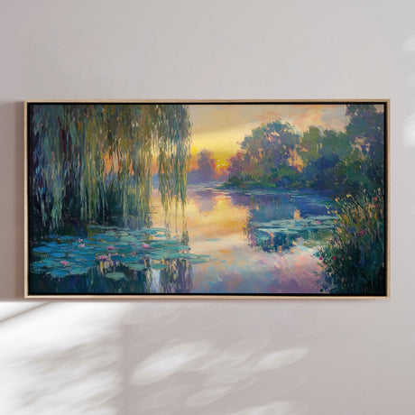 Håndlavet maleri med ramme - Willow Reflections - Mixed media