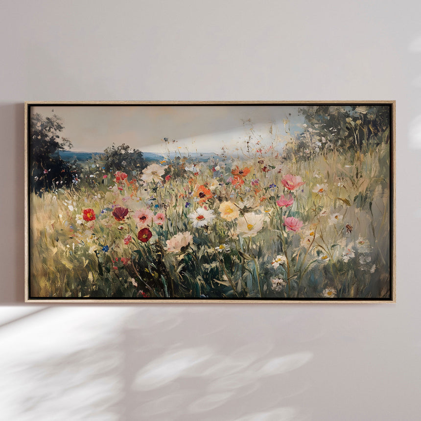 Håndlavet maleri med ramme - Wildflowers - Mixed media