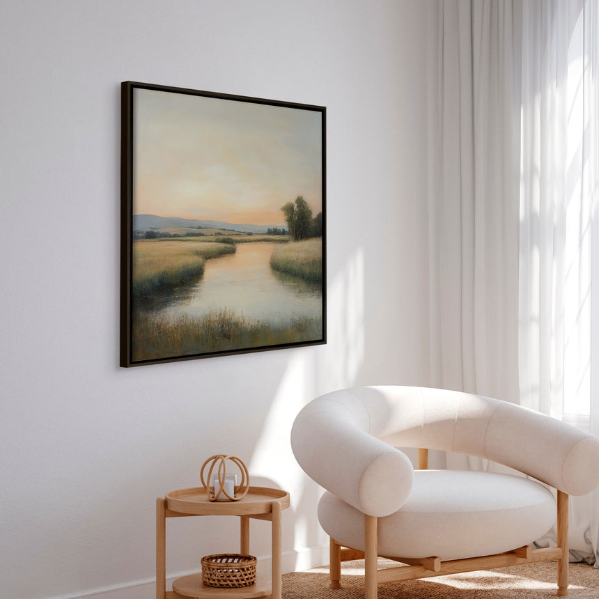 Håndlavet maleri med ramme - Quiet Waters - Mixed media