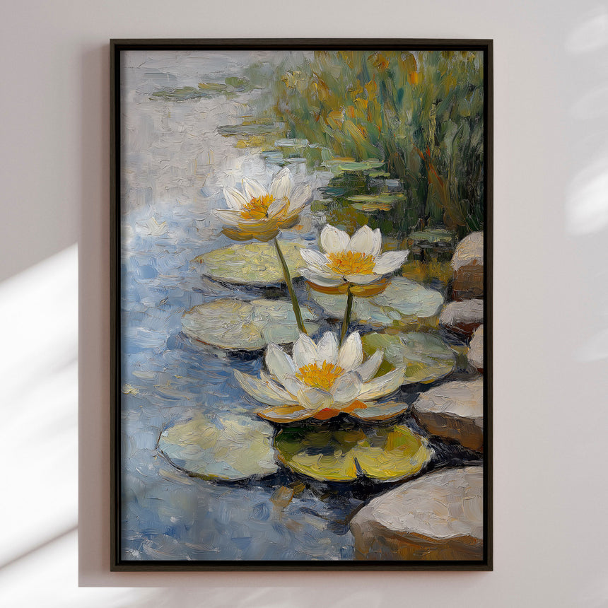 Håndlavet maleri med ramme - Morning Lilies - Mixed media