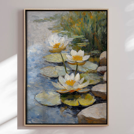 Håndlavet maleri med ramme - Morning Lilies - Mixed media