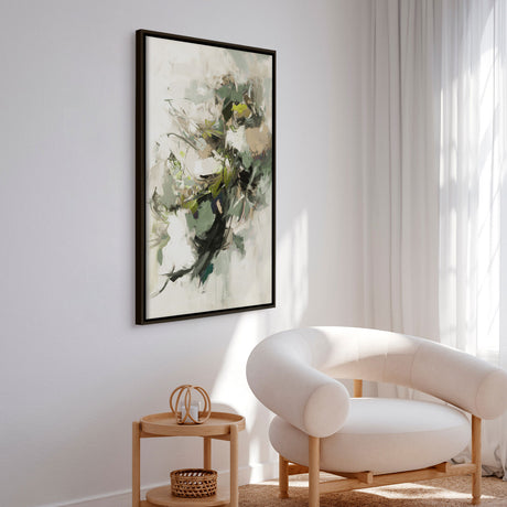 Håndlavet maleri med ramme - Green Dance - Mixed media