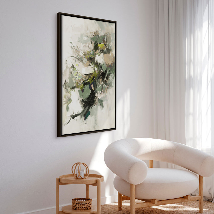 Håndlavet maleri med ramme - Green Dance - Mixed media