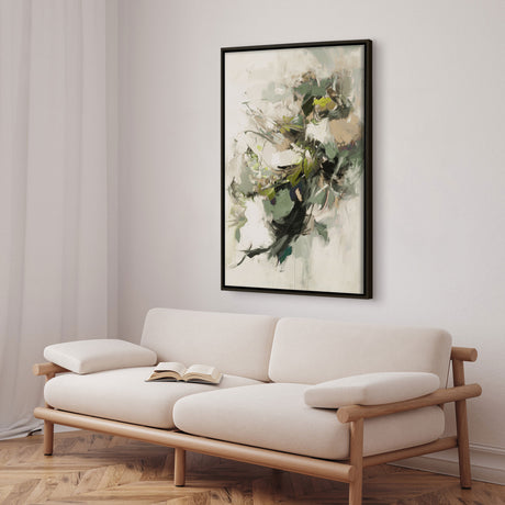 Håndlavet maleri med ramme - Green Dance - Mixed media