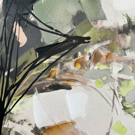 Håndlavet maleri med sort ramme - Green Dance II - Mixed media