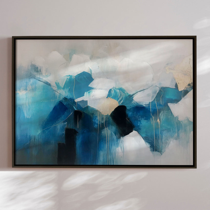 Håndlavet maleri med sort ramme - Blue Concert - Mixed media