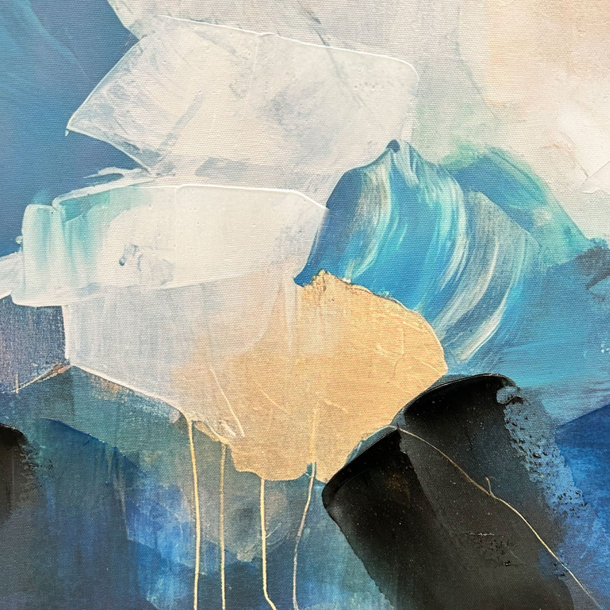 Håndlavet maleri med sort ramme - Blue Concert - Mixed media