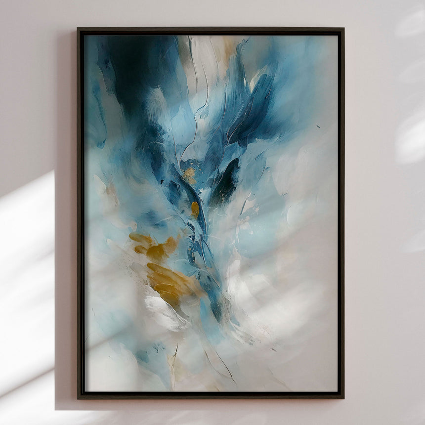 Håndlavet maleri med sort ramme - Blue Reverie - Mixed media