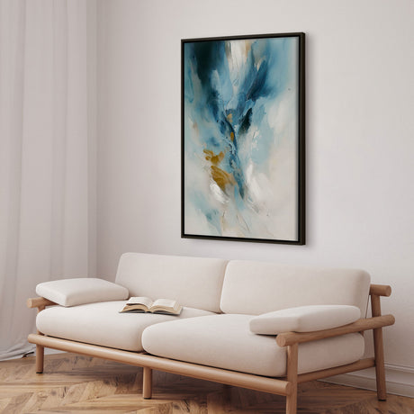 Håndlavet maleri med sort ramme - Blue Reverie - Mixed media