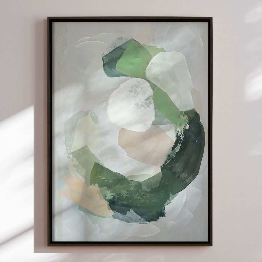 Håndlavet maleri med sort ramme - Green Reverie - Mixed media