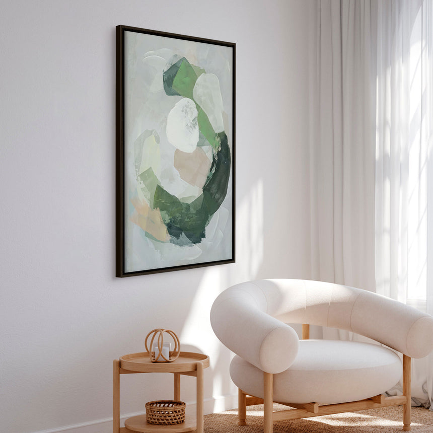 Håndlavet maleri med sort ramme - Green Reverie - Mixed media