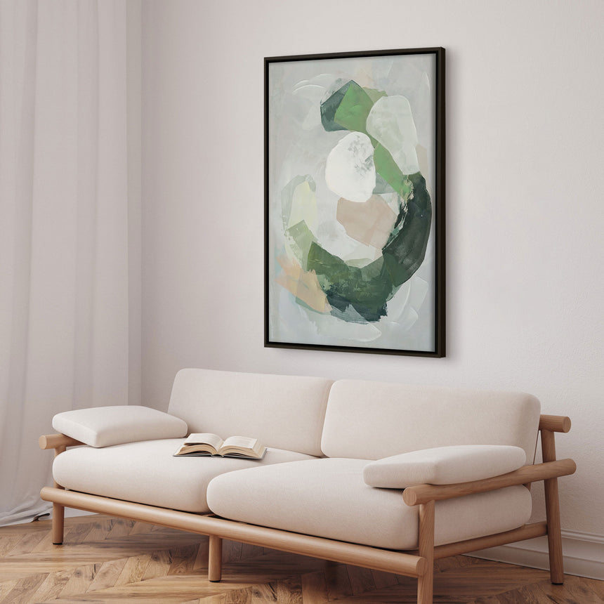 Håndlavet maleri med sort ramme - Green Reverie - Mixed media