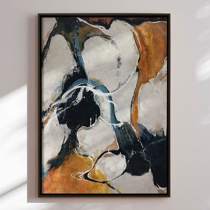 Håndlavet maleri med sort ramme - Between the Lines - Mixed media