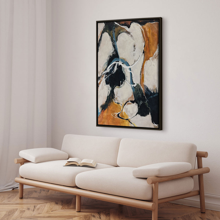 Håndlavet maleri med sort ramme - Between the Lines - Mixed media