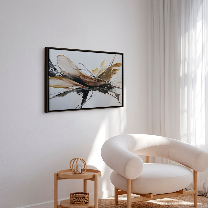 Håndlavet maleri med sort ramme - Sandstorm Bloom - Mixed media