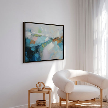 Håndlavet maleri med sort ramme - Northern Calm - Mixed media