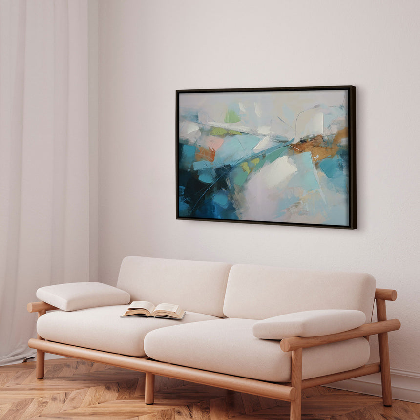 Håndlavet maleri med sort ramme - Northern Calm - Mixed media