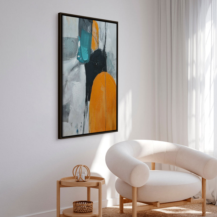 Håndlavet maleri med sort ramme - Golden Dialogue II - Mixed media