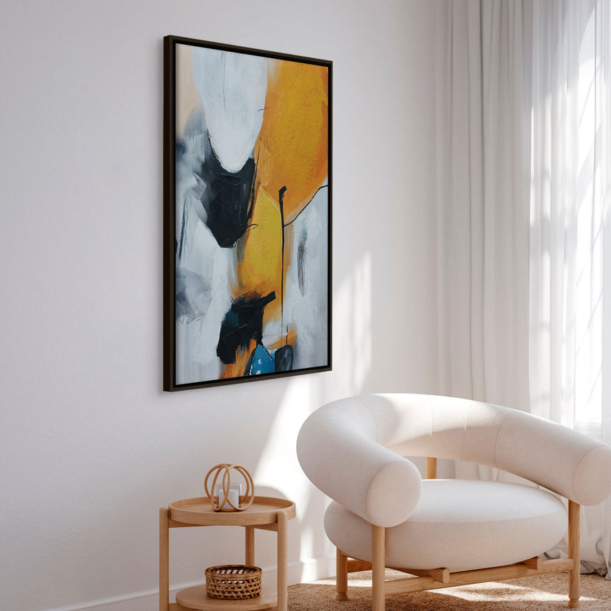 Håndlavet maleri med sort ramme - Golden Dialogue - Mixed media