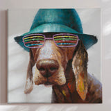Håndlavet maleri - Dog With Hat - Mixed media
