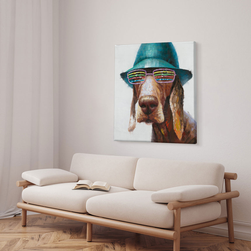 Håndlavet maleri - Dog With Hat - Mixed media