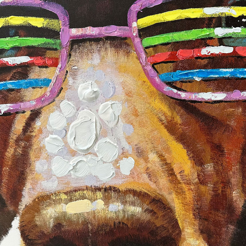 Håndlavet maleri - Dog With Hat - Mixed media