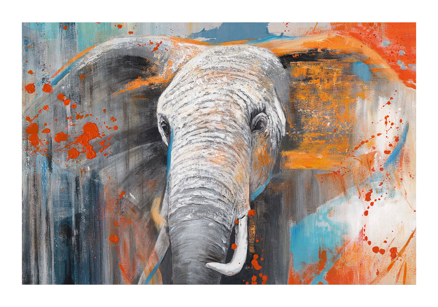 Håndlavet maleri - Grunge Elephant - Mixed media