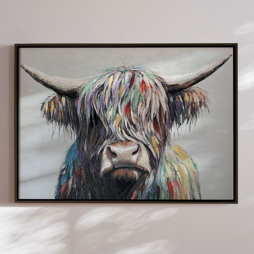 Håndlavet maleri med sort ramme - I Am Cow - Mixed media