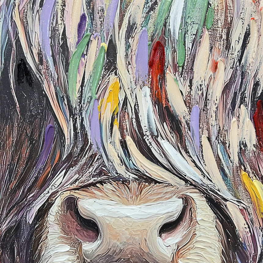 Håndlavet maleri med sort ramme - I Am Cow - Mixed media