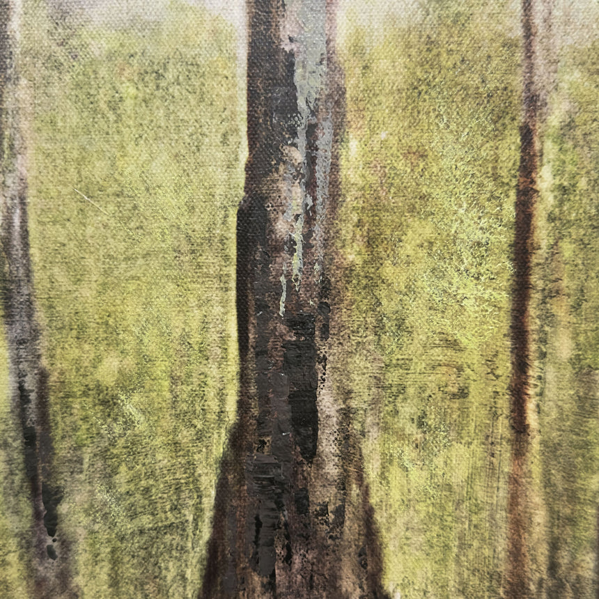 Håndlavet maleri med sort ramme - Green Forest I - Mixed media - Incado