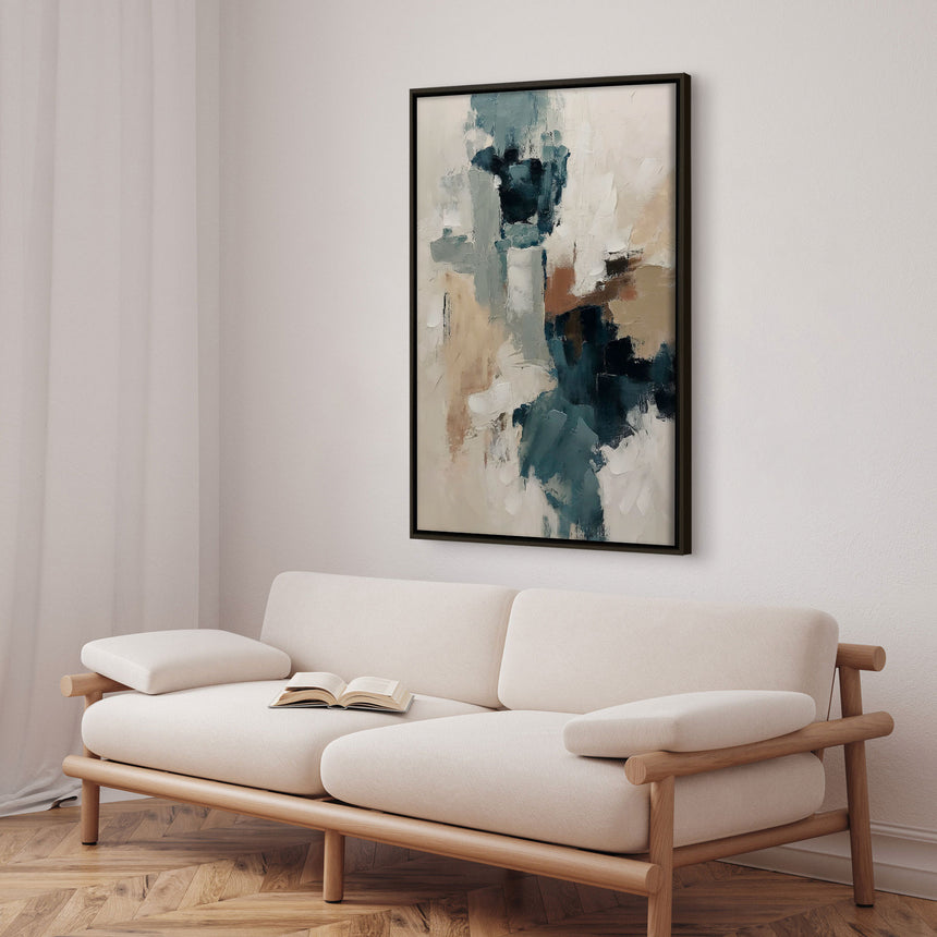 Håndlavet maleri med sort ramme - Layers of Stillness - Mixed media