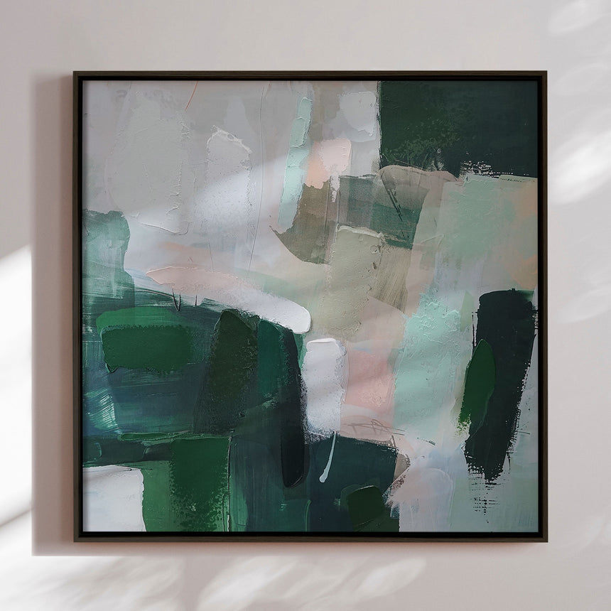 Håndlavet maleri med sort ramme - Soft Geometry II - Mixed media