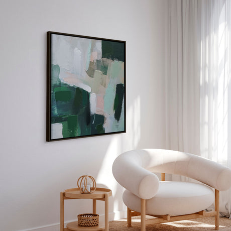 Håndlavet maleri med sort ramme - Soft Geometry II - Mixed media