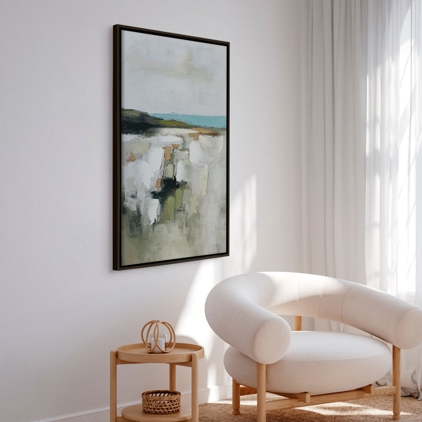 Håndlavet maleri med sort ramme - Faded Shoreline - Mixed media