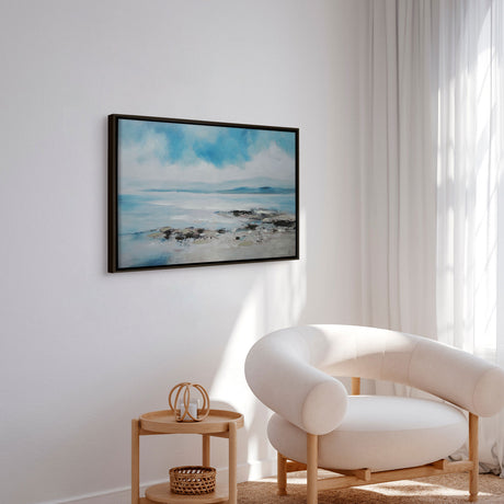 Håndlavet maleri med sort ramme - Coastal Whisper - Mixed media