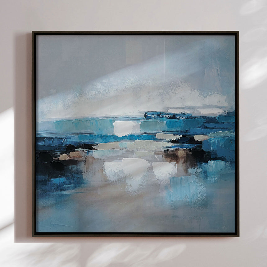 Håndlavet maleri med sort ramme - Waves of Air - Mixed media