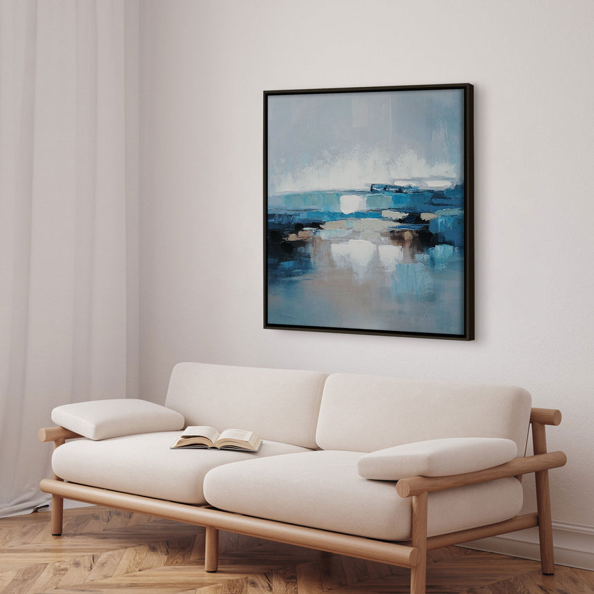 Håndlavet maleri med sort ramme - Waves of Air - Mixed media