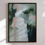 Håndlavet maleri med sort ramme - Green Stroke - Mixed media
