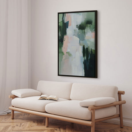 Håndlavet maleri med sort ramme - Green Stroke - Mixed media