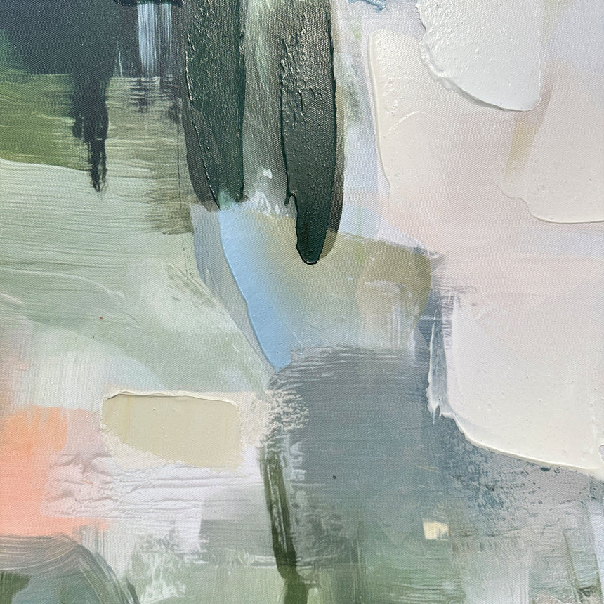Håndlavet maleri med sort ramme - Green Stroke - Mixed media