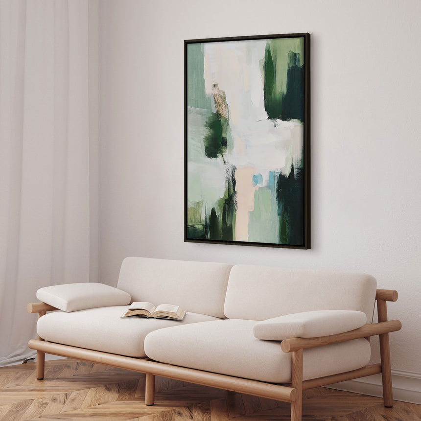 Håndlavet maleri med sort ramme - Green Stroke II - Mixed media