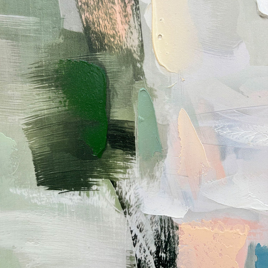 Håndlavet maleri med sort ramme - Green Stroke II - Mixed media