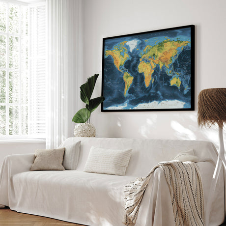 Verdenskort i sort ramme - Cobalt - Plakat - Incado
