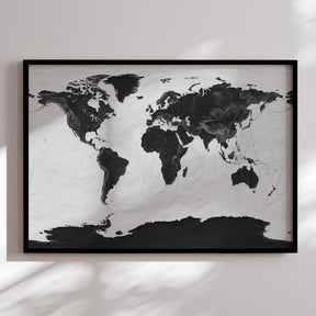 Verdenskort i sort ramme - Grey Current - Plakat - Incado