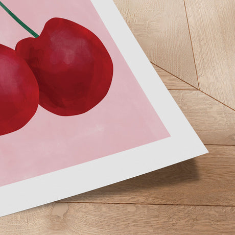 Plakat - Red Cherries with a Green Leaf - Elena Ristova