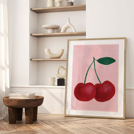 Plakat - Red Cherries with a Green Leaf - Elena Ristova - Incado