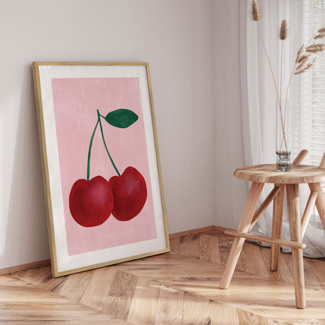 Plakat - Red Cherries with a Green Leaf - Elena Ristova - Incado