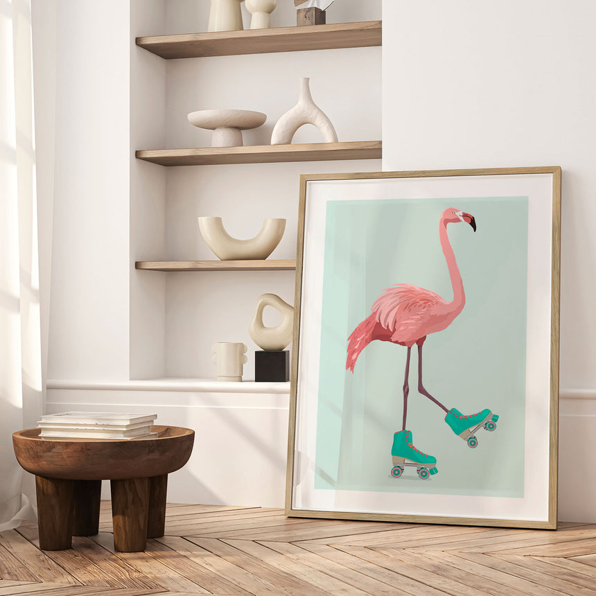 Plakat - Roller Skating Flamingo - ByKammille