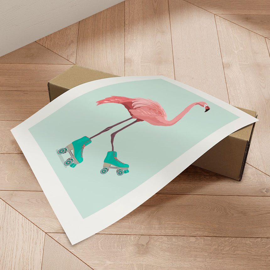Plakat - Roller Skating Flamingo - ByKammille