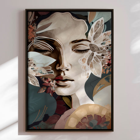 Lærredstryk - Woman Portrait with Floral Elements - Bella Eve